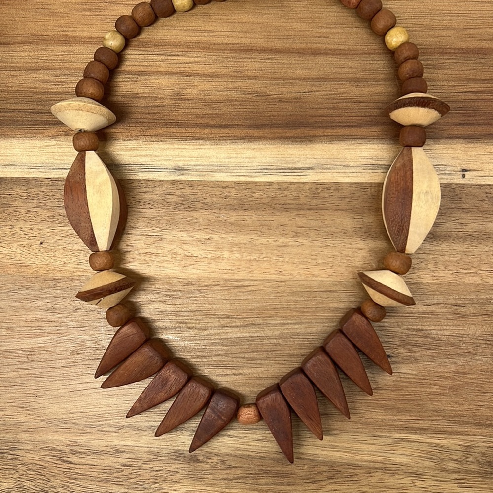 Vintage wood bead statement necklace